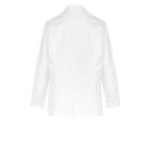 Back view of a white long-sleeved shirt on a plain background.