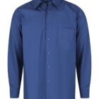 A long-sleeved, solid dark blue button-up shirt with a single chest pocket on the left side. The shirt is displayed against a white background.