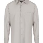 A light gray long-sleeve button-up shirt with a single chest pocket. It features a classic collar and is displayed against a plain white background.