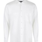 A plain white long-sleeve dress shirt with a classic collar and front button closure. It has a single chest pocket on the left side. The shirt is displayed against a white background.