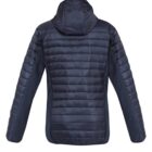 Navy blue hooded puffer jacket shown from the back.