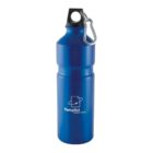 Blue metal water bottle with a black cap, silver carabiner, and Templist Technologies logo.