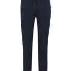 Black drawstring jogger pants with front pockets and ribbed cuffs, shown on a white background.