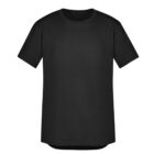Plain black T-shirt on a white background.