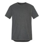 A plain dark gray T-shirt on a white background.
