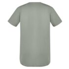 Back view of a plain olive green T-shirt on a white background.