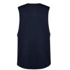 Black sleeveless tank top, viewed from the back, on a white background.