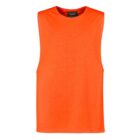 Sleeveless, bright orange tank top on a white background.