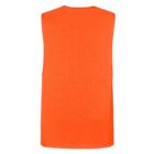 Bright orange sleeveless shirt shown from the back on a white background.
