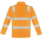 Orange high-visibility jacket with reflective stripes on the back.