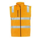 Orange safety vest with silver reflective stripes and a zippered pocket.