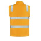 Orange high-visibility vest with reflective silver stripes, shown from the back.