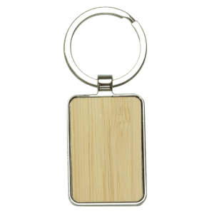 Recycled Zinc Alloy Keyring with Bamboo - Rectangle