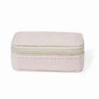 Small, rectangular, light pink zippered pouch on a white background.