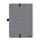 Gray textured notebook with black elastic bands and a pen loop, labeled RPET on the cover.