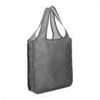 Gray reusable tote bag with two handles, standing upright.
