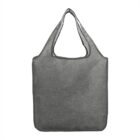Gray reusable shopping bag with wide handles on a white background.