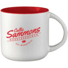 White ceramic mug with a red interior, featuring Callie Sammons Photography in red script on the side. Below, it reads USA • Washington DC with a small camera icon between the words.