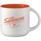 White mug with an orange interior, featuring orange text: Callie Sammons Photography, USA - Washington DC with a small camera icon.