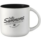 White ceramic mug with black interior, featuring the text Callie Sammons Photography USA Washington DC and a small camera icon in black on the side.