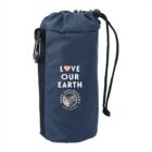 Navy drawstring bag with Love Our Earth and leaf emblem design.
