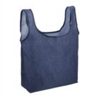 Foldable blue fabric tote bag with thick straps, shown on a white background.