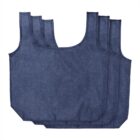 Three foldable blue reusable shopping bags stacked together.