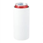 A red soda can inserted into a tall, white cylindrical cooler with an open top. The cooler acts as an insulator, leaving the top of the can visible. The background is plain white.