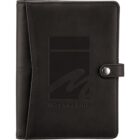 A black leather notebook cover embossed with the Intermarine logo and branding. It features a side flap and a silver snap button closure.