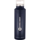 A sleek navy blue insulated water bottle with a clear lid, featuring the text NUMERA ENERGY vertically and a lightning bolt symbol. The bottom shows the ARCTIC ZONE branding in white.