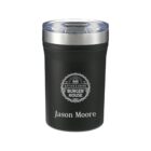 Black insulated tumbler with a transparent lid. The logo features Burger House and Eating & Drink, with a sun and utensils design. The name Jason Moore is printed below in white.