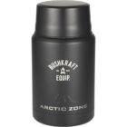 A black insulated food jar with a screw-top lid. The front of the jar features the text BUSHKRAFT EQUIP. EST. 2014 and ARCTIC ZONE. The jar has a matte finish and a compact, cylindrical shape.