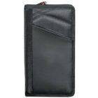 Black zippered travel wallet with a mesh and solid panel design on the front.