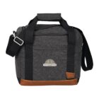 A gray cooler bag with black handles and a shoulder strap. It features a logo with Yellow Bridge and brown accents at the bottom corners.