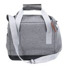 A gray fabric duffel bag with a shoulder strap and two hand straps. It has a rectangular shape, a zipper closure, and a small leather accent on the zipper pull. The bag is placed against a plain white background.