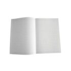 An open lined notebook is displayed on a white background, showing blank pages with horizontal lines. The notebook is slightly curved in the center, indicating the binding.