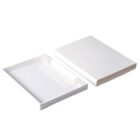 Open white empty gift box with a separate lid placed to the side. The interior of the box is plain, showcasing a smooth and clean surface, suitable for packaging or presentation purposes.