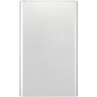 Rectangular silver power bank with a smooth metallic finish, featuring no visible buttons or ports on the surface. Its minimalist design suggests portability and a sleek, modern style.