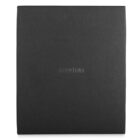 A black textured square notebook cover with the word SCRIPTURA embossed in silver at the center. The design is minimalistic and elegant.