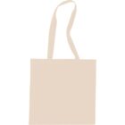 A plain beige tote bag with long handles against a white background. The bag has a simple, unadorned design, with no visible logos or patterns.