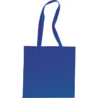 A plain blue tote bag with two long shoulder straps. The bag is displayed against a white background.