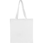A plain white tote bag with long handles, positioned upright against a white background. The bag appears blank and can be used for carrying items or customized with designs.