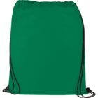 A plain green drawstring backpack with black strings on each side. The bag is shown against a white background.
