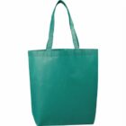 A teal-colored tote bag with two handles, made of a lightweight fabric. The bag is plain, without any designs or logos, and is set against a white background.