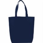 A plain black tote bag with two long handles, displayed against a white background.