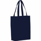A plain dark blue tote bag with two long handles, shown on a white background. The bag appears to be made of fabric and has a simple, rectangular shape.