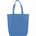A plain blue tote bag with two handles, shown against a white background.