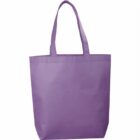 A plain purple tote bag with two handles, made of a fabric material. The bag is set against a white background and appears to be empty.