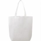 A plain, white reusable tote bag with two handles, shown against a white background. The bag appears to be made of a lightweight fabric, suitable for carrying groceries or personal items.