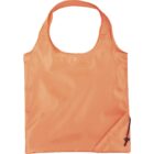 An orange reusable shopping bag with a rounded handle and a small pocket on the bottom right corner.